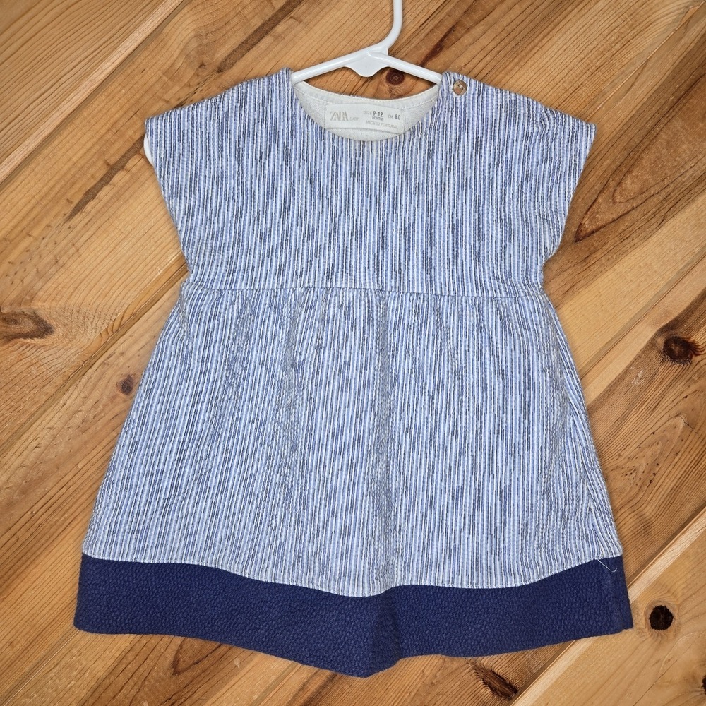 Zara Baby Blue Dress Girls 9-12 Months Textured